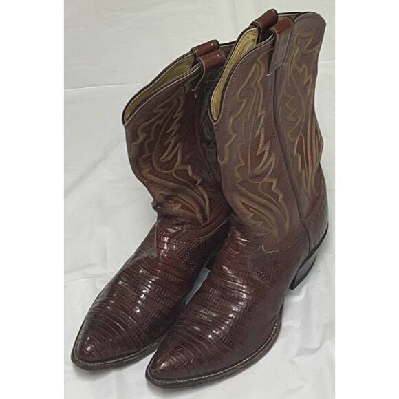 Vintage JUSTIN 8479 Brown Cowboy / Western Leather / Lizard Boots Size 8 1/2 D main image 15
